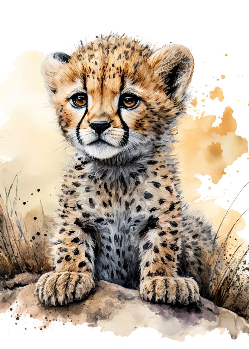 'watercolor baby cheetah' Poster, picture, metal print, paint by ...