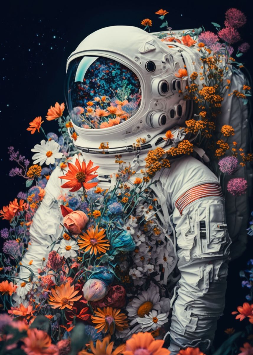 'Cosmonaut in flowers' Poster, picture, metal print, paint by Nathan ...