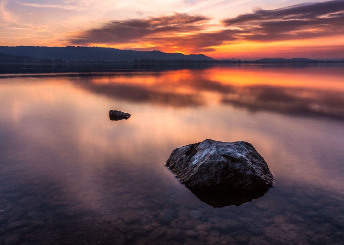  red Sky With Stone Poster By Marc Kunze Displate