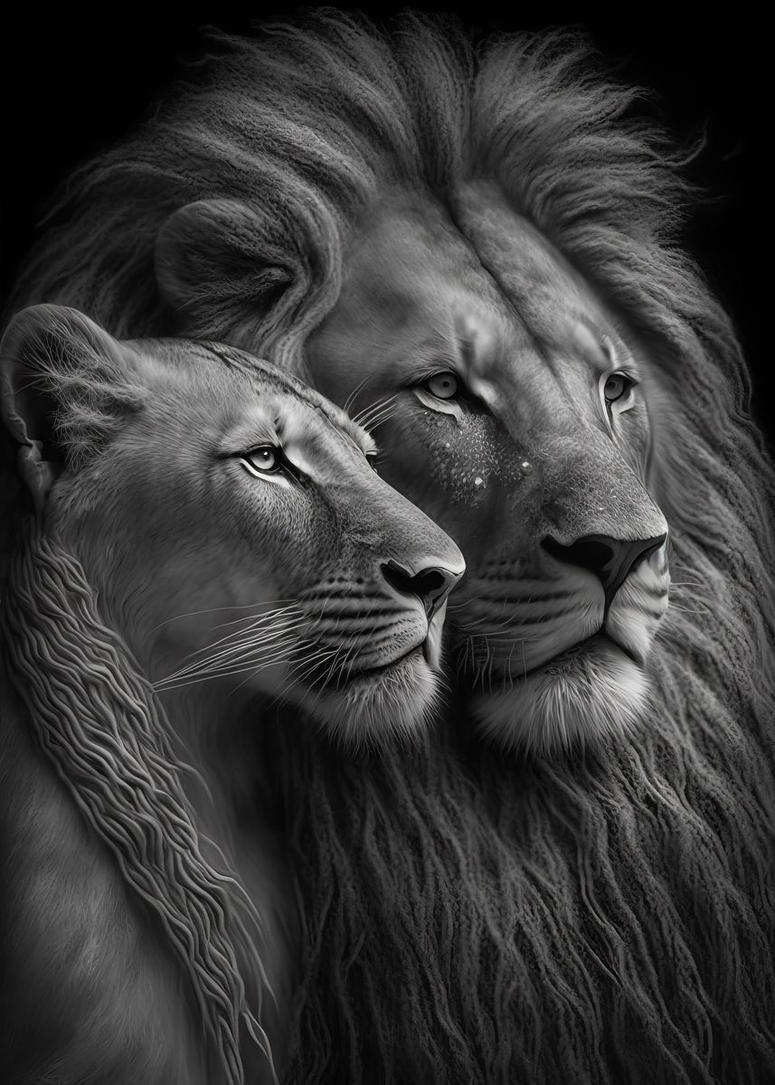 'Lion Lioness Romantic Love' Poster, picture, metal print, paint by ...
