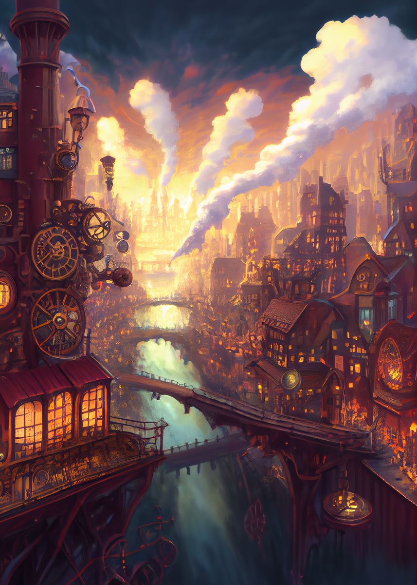 'City of Steam' Poster, picture, metal print, paint by Polymath Prints ...