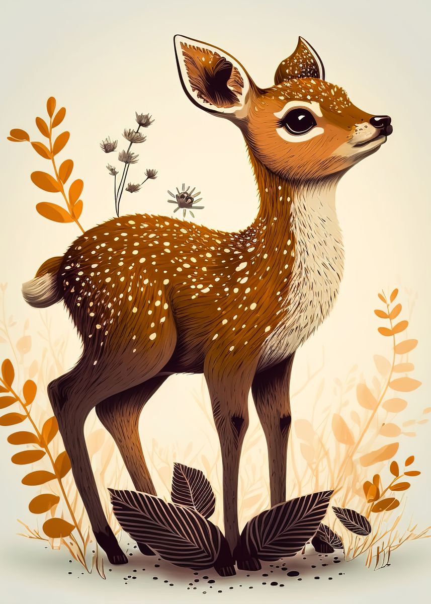 'baby deer' Poster, picture, metal print, paint by Forest Life Displate