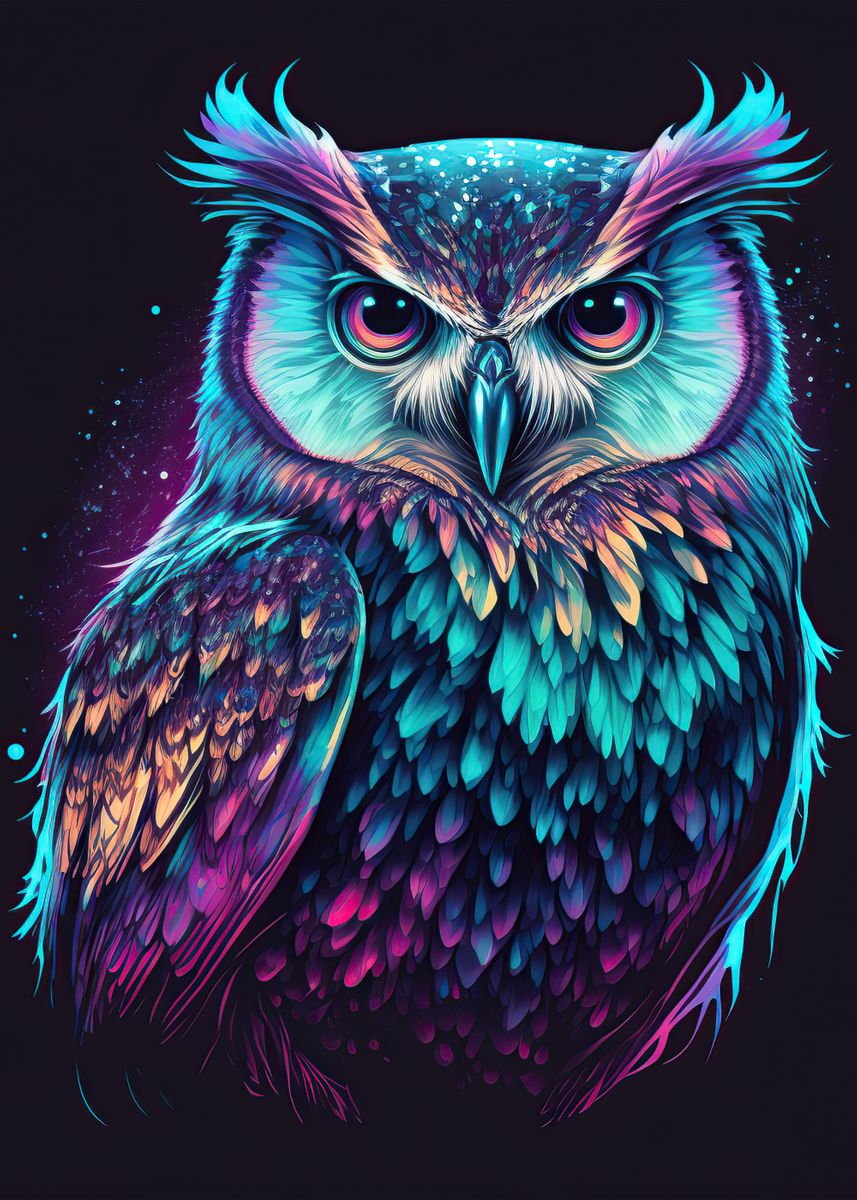 'Owl Neon ' Poster, picture, metal print, paint by Sohail Rees | Displate