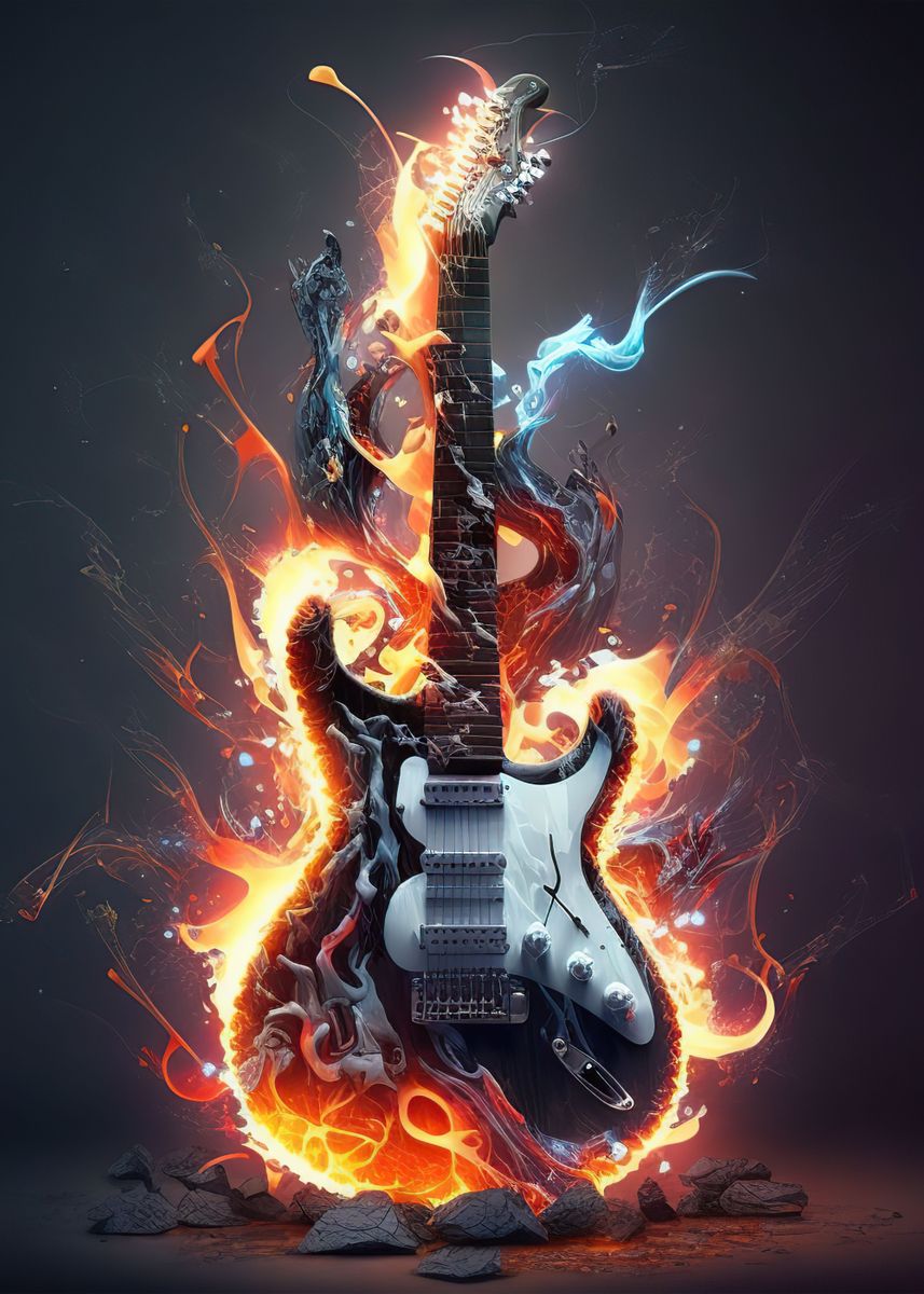 rock guitars fire