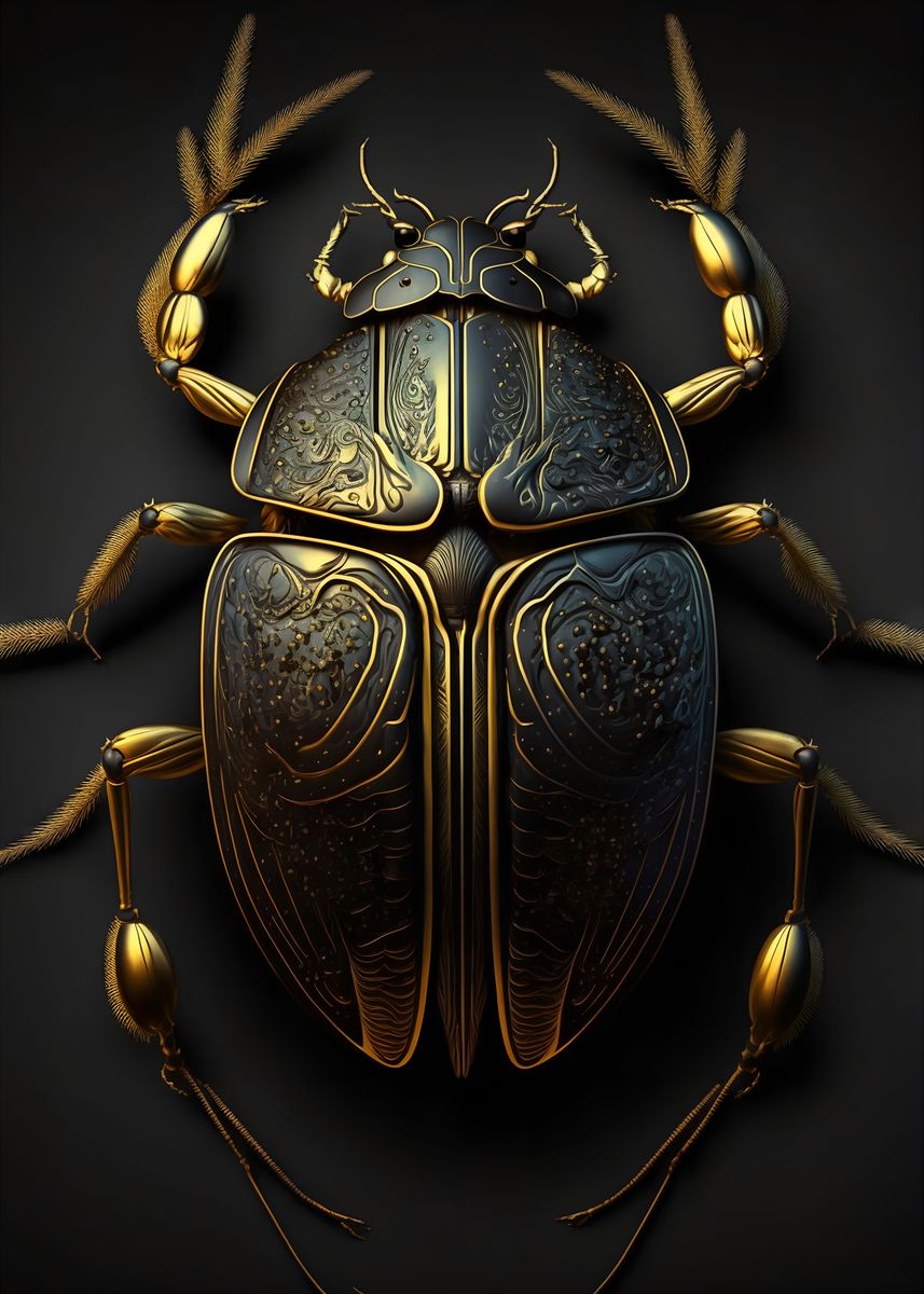 'Black and Gold Beetle' Poster, picture, metal print, paint by OhadOron