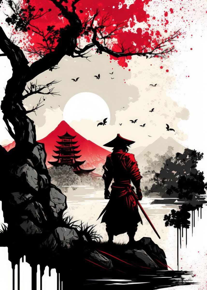 Wall Mural Lonely Samurai - Mountain Landscape, Japanese