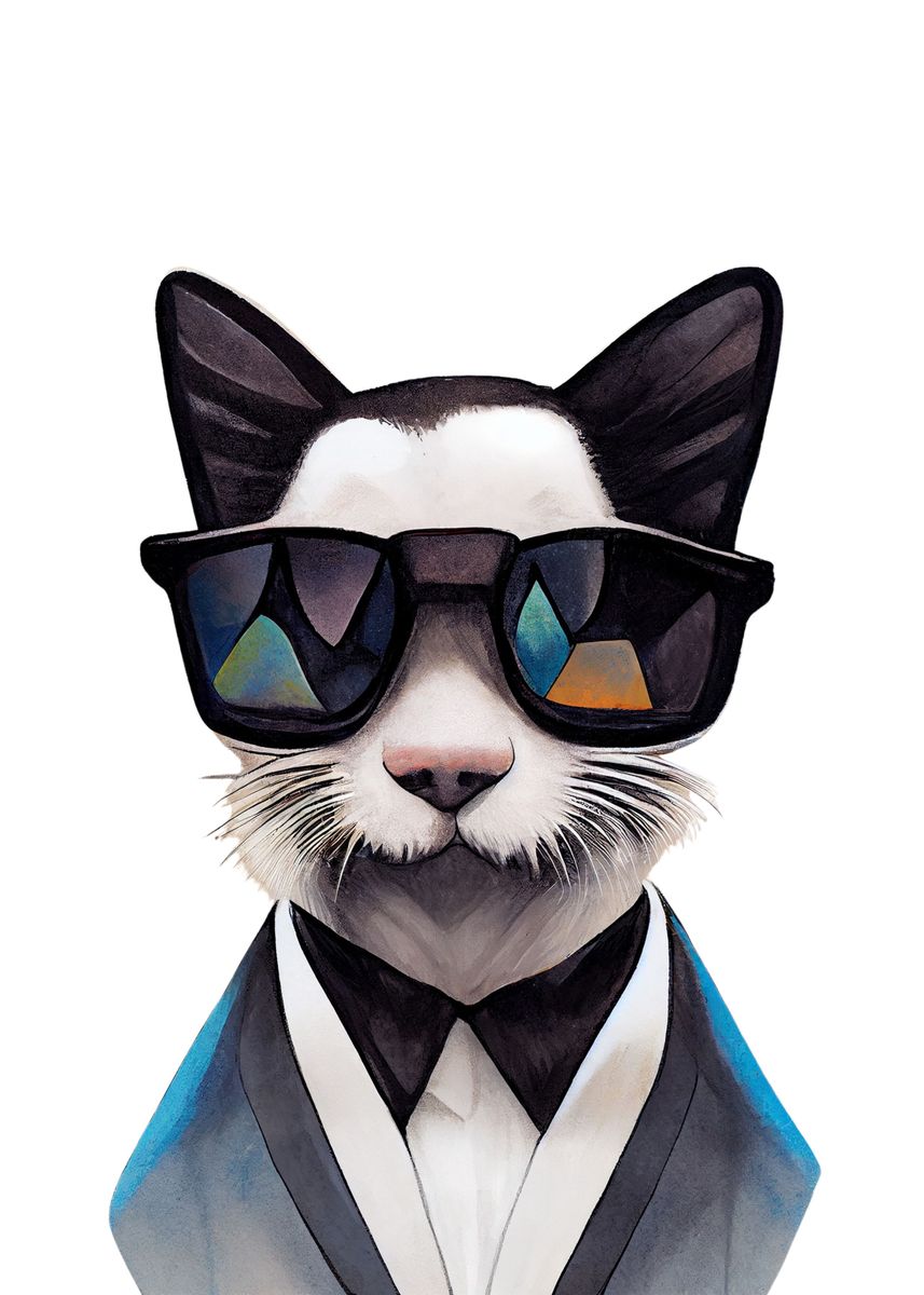 'Funny Cat Sunglasses ' Poster, picture, metal print, paint by Wijaki ...