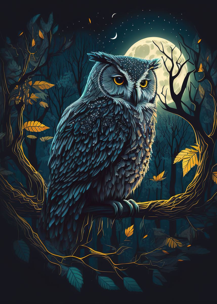 'owl night ' Poster, picture, metal print, paint by Isla Daven | Displate