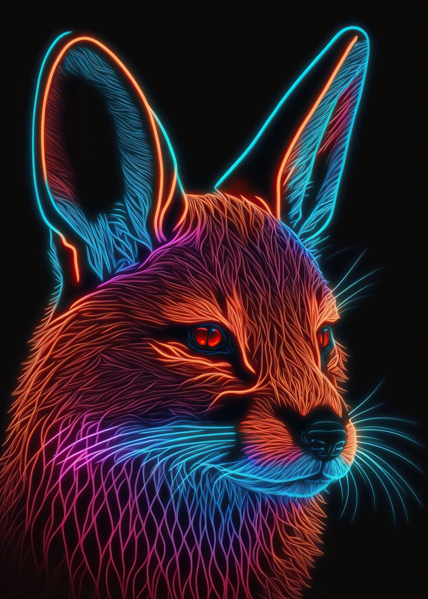 Line Rabit Neon 'Rabbit neon ' Poster, picture, metal print, paint by Donnell Dale ...