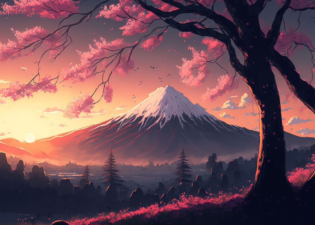 'Japan Cherry Blossoms' Poster by Anime | Displate