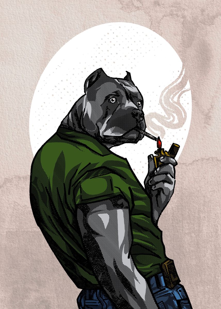 'Dog Smoking' Poster, picture, metal print, paint by Imad Wpap | Displate