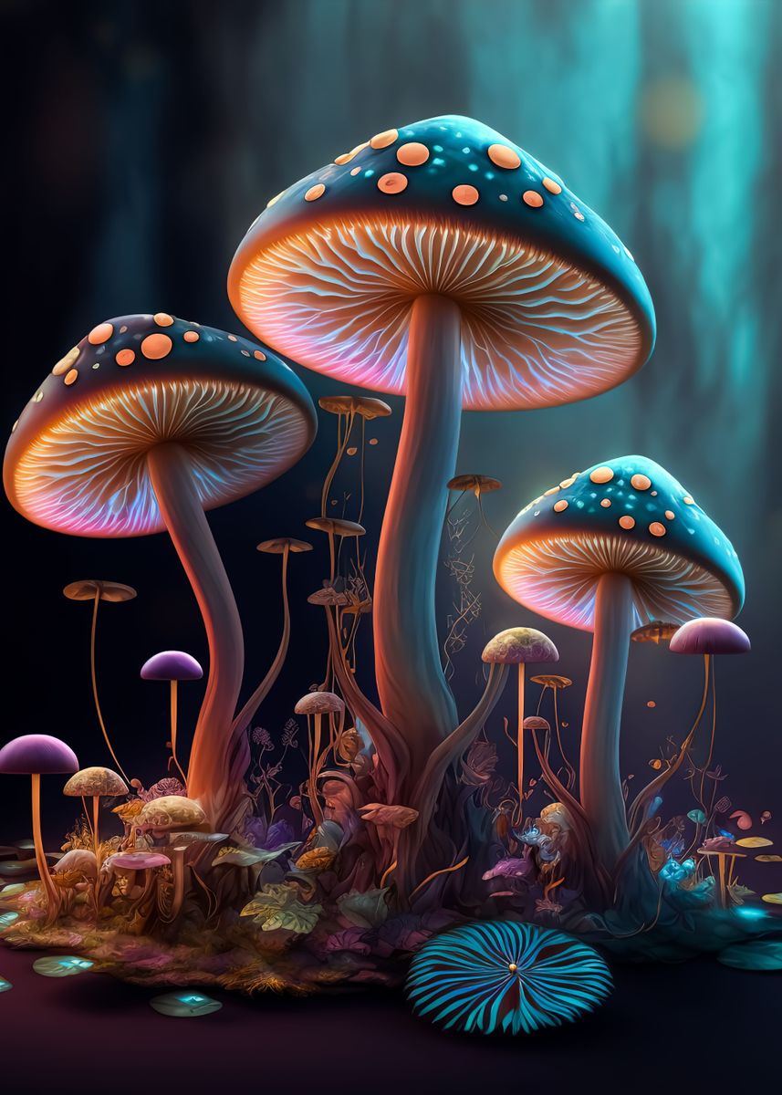 'magic mushrooms' Poster, picture, metal print, paint by Demon Slayer ...