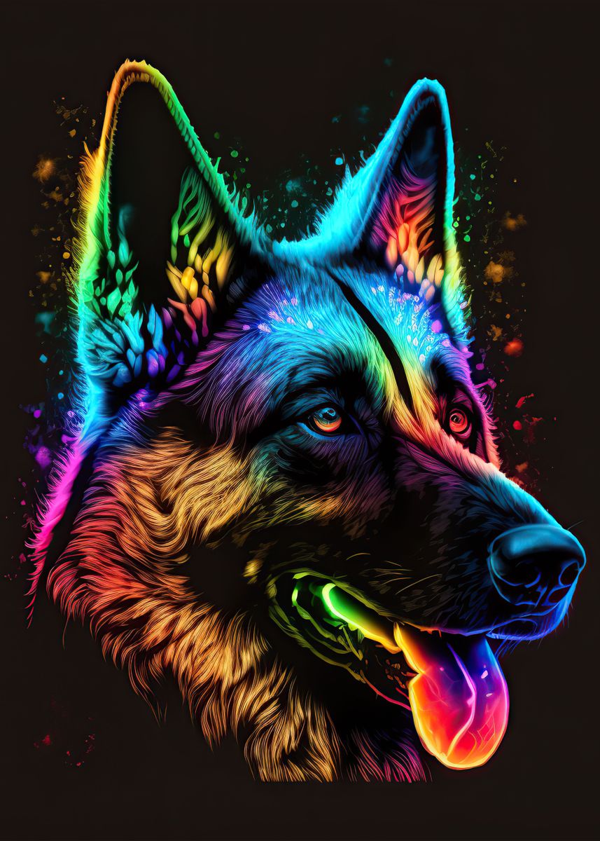 &lsquo;Dog Neon Animal&rsquo; Poster, picture, metal print, paint by Ahmet Thorpe