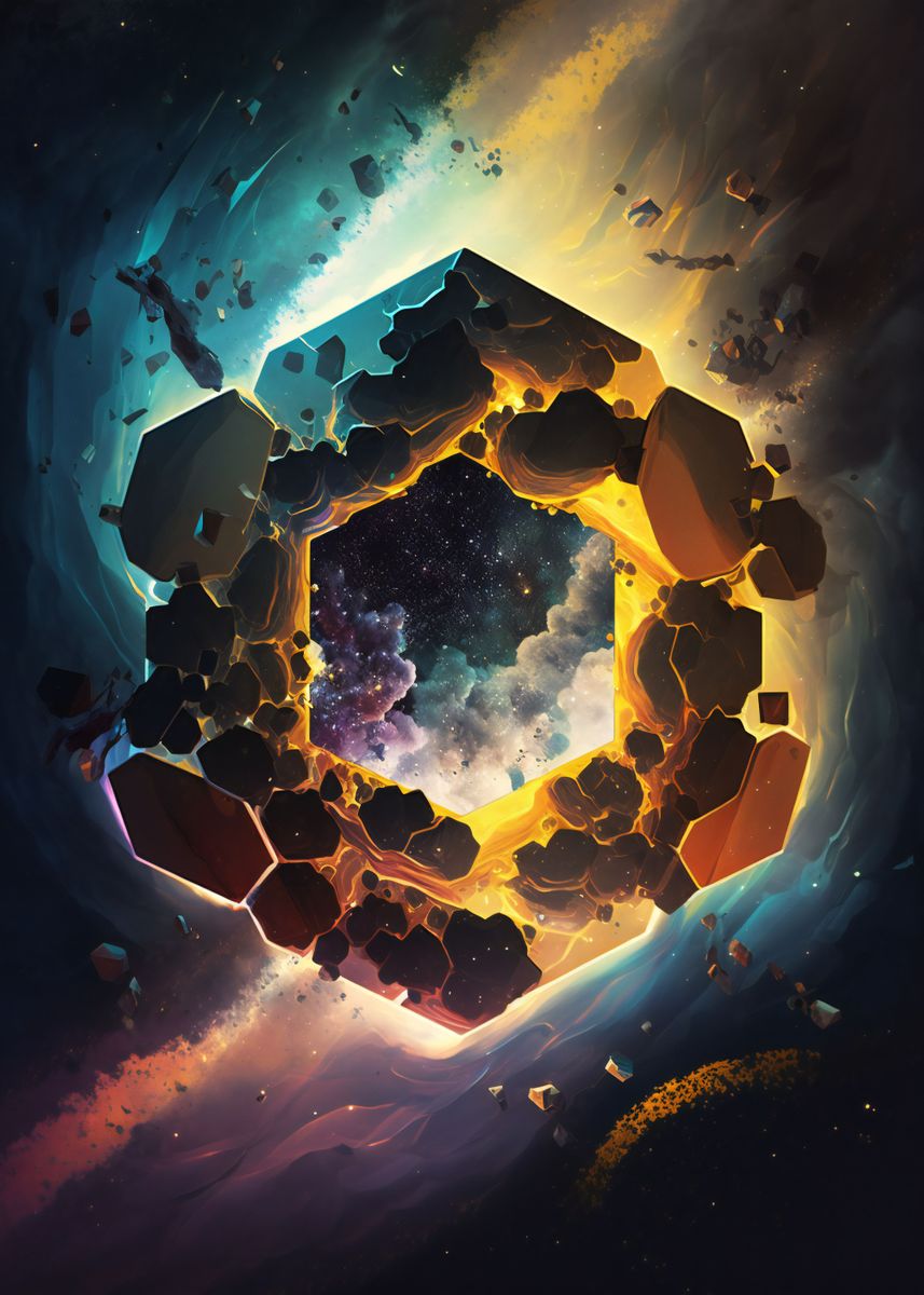 'Cosmic Hexagon Portal' Poster, picture, metal print, paint by Powerful ...