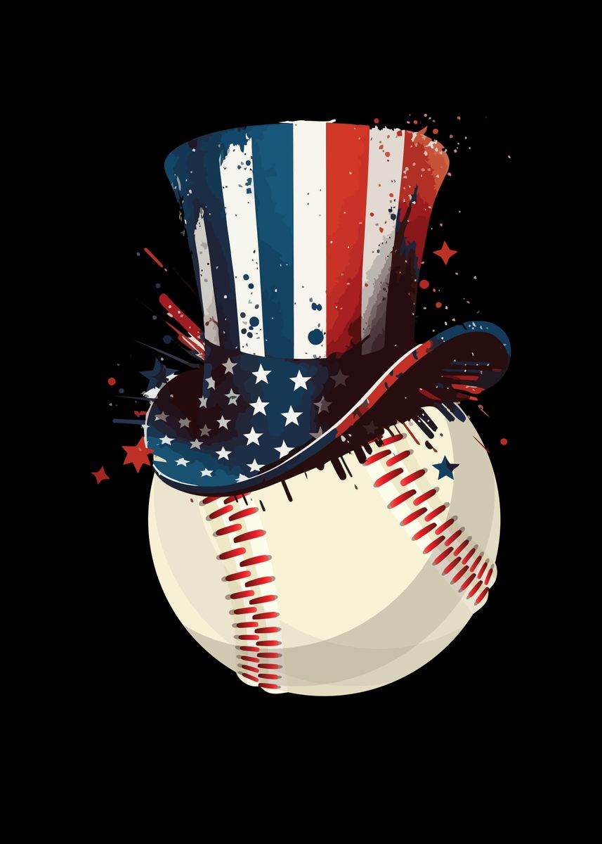 'Fourth Of July Baseball' Poster, picture, metal print, paint by NAO