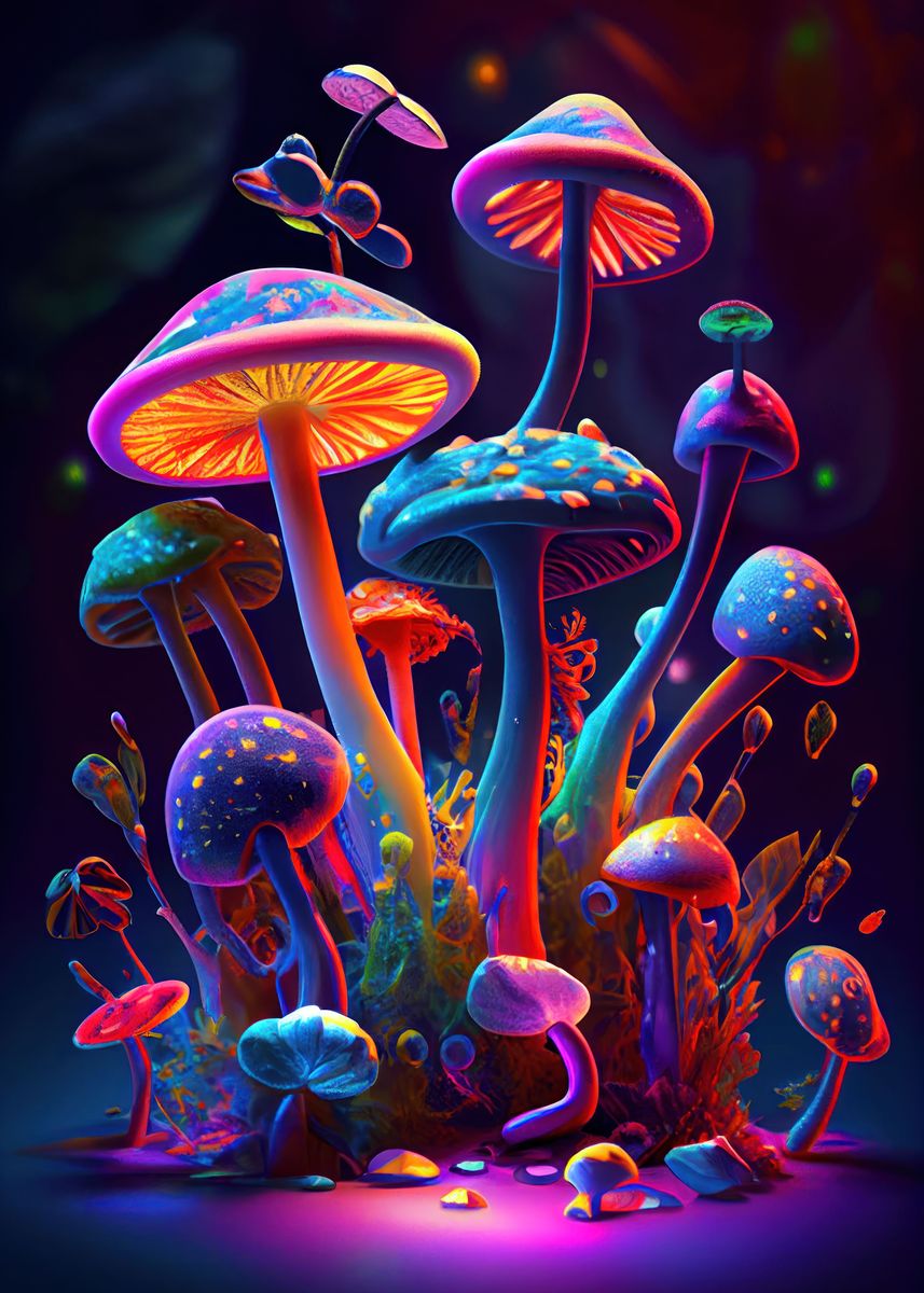 'Trippy Mushrooms 7' Poster, picture, metal print, paint by Benjamin ...