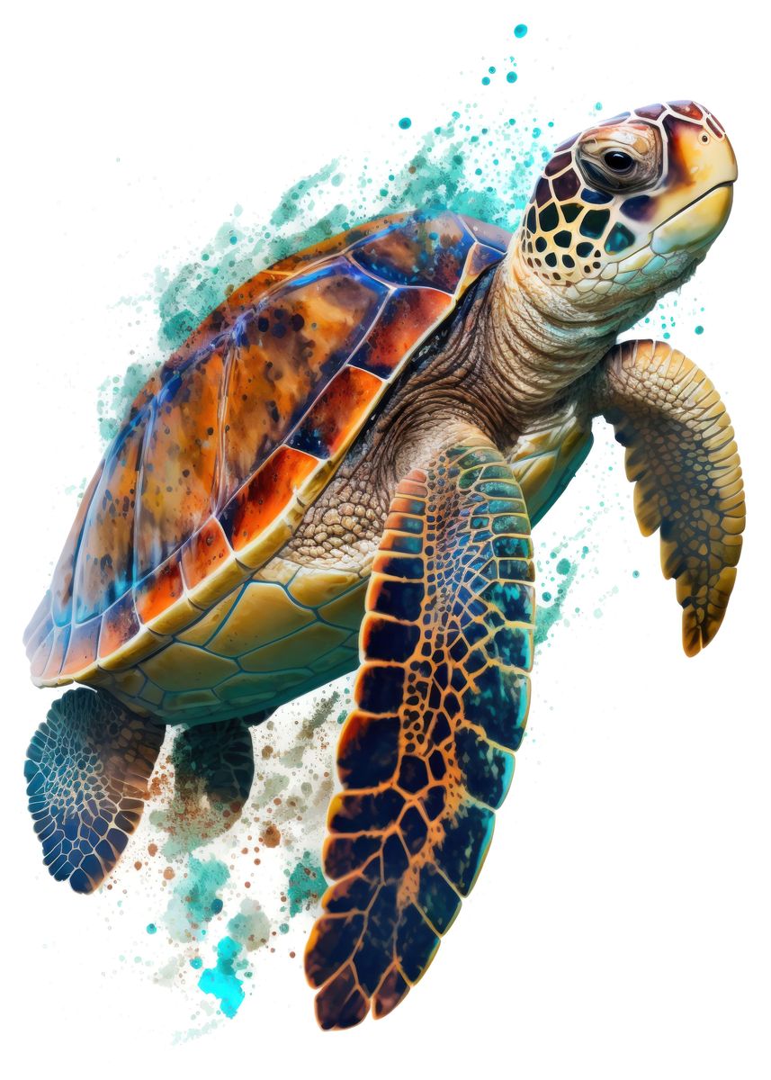 'turtle In Watercolor' Poster, Picture, Metal Print, Paint By Volodymyr 