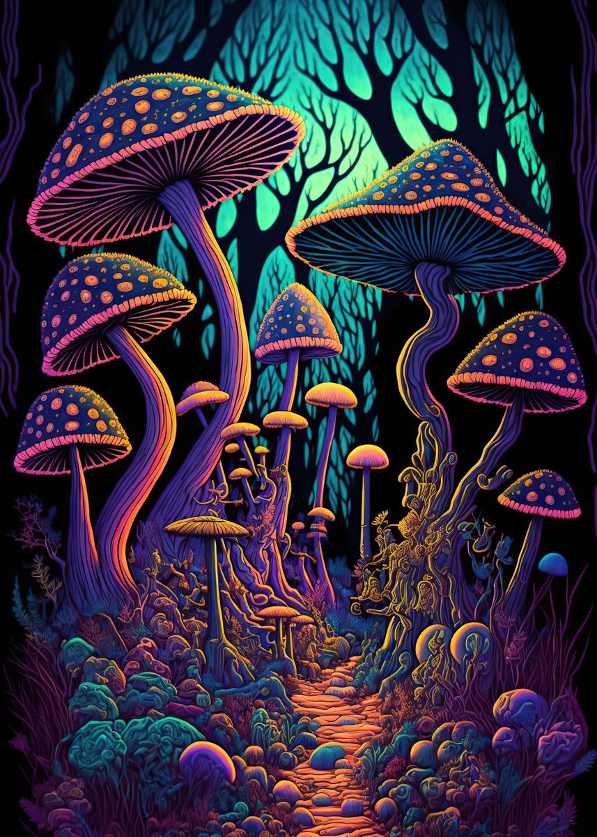 'psychedelic mushroom fores' Poster by Desiree Mendez | Displate