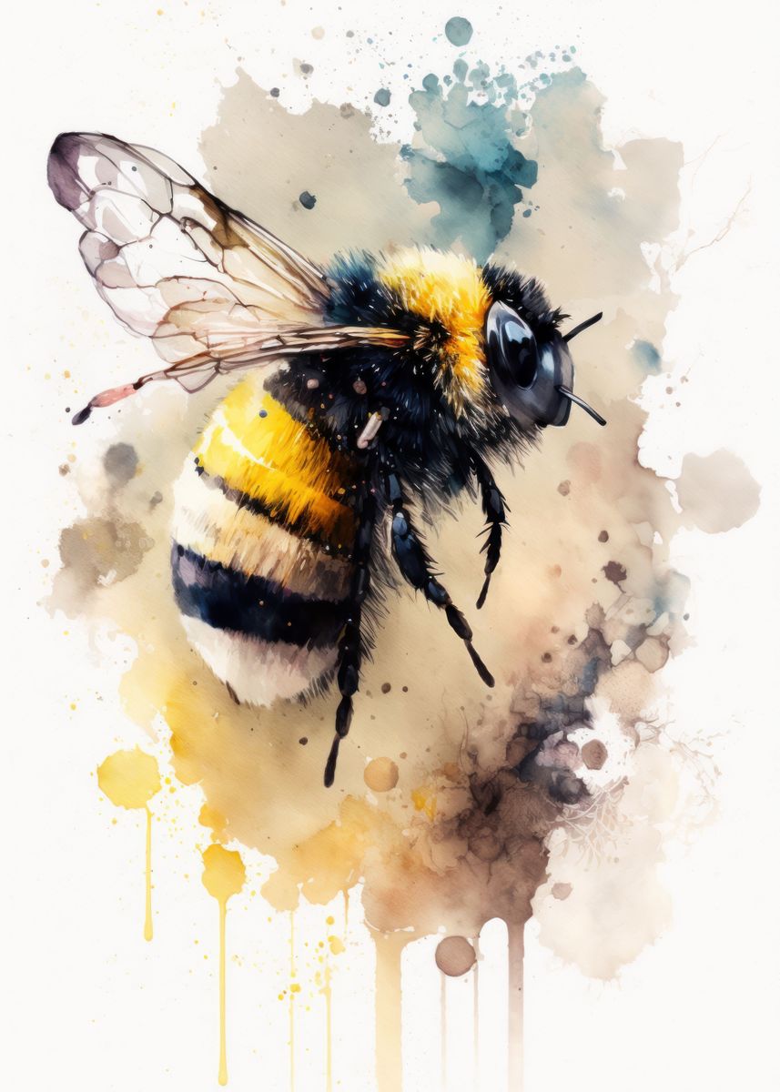 'Buzzing Bee Watercolor' Poster, picture, metal print, paint by Usama ...