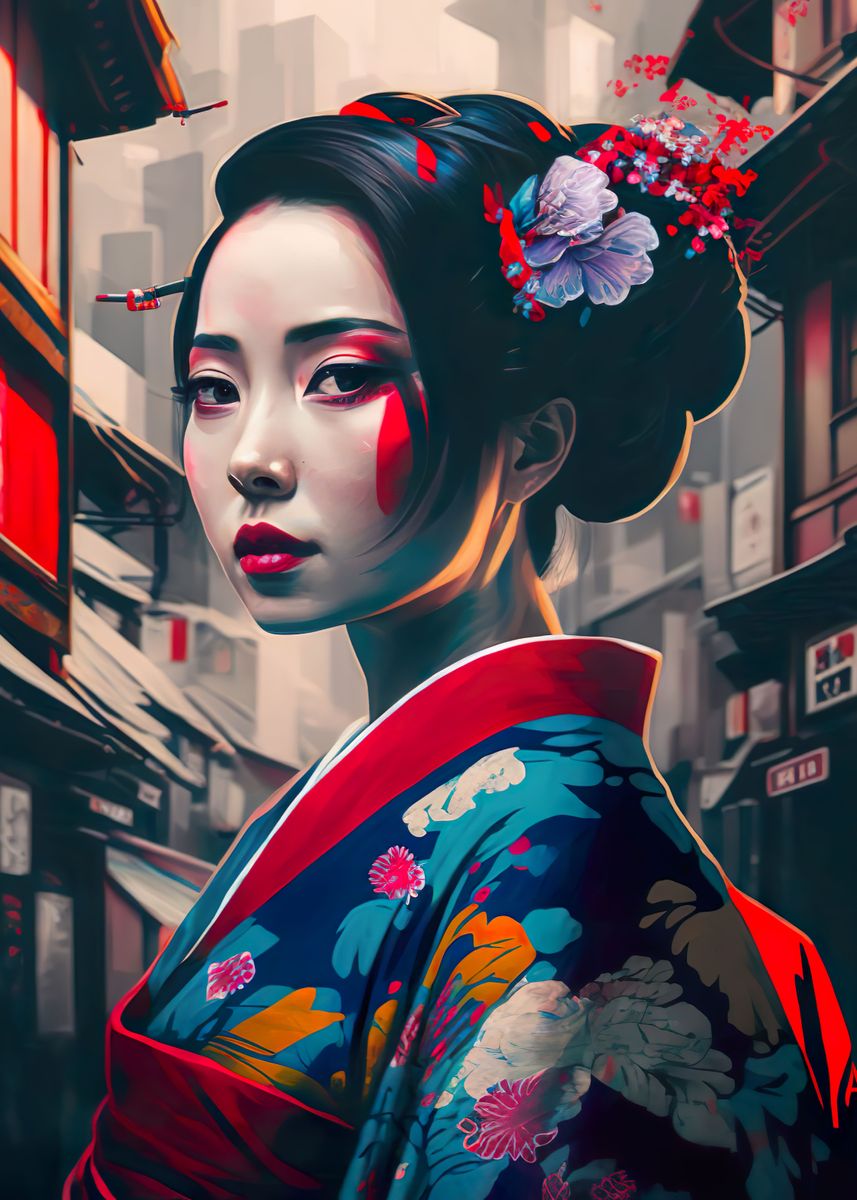 'Colorful Geisha Japan Art' Poster, picture, metal print, paint by ...