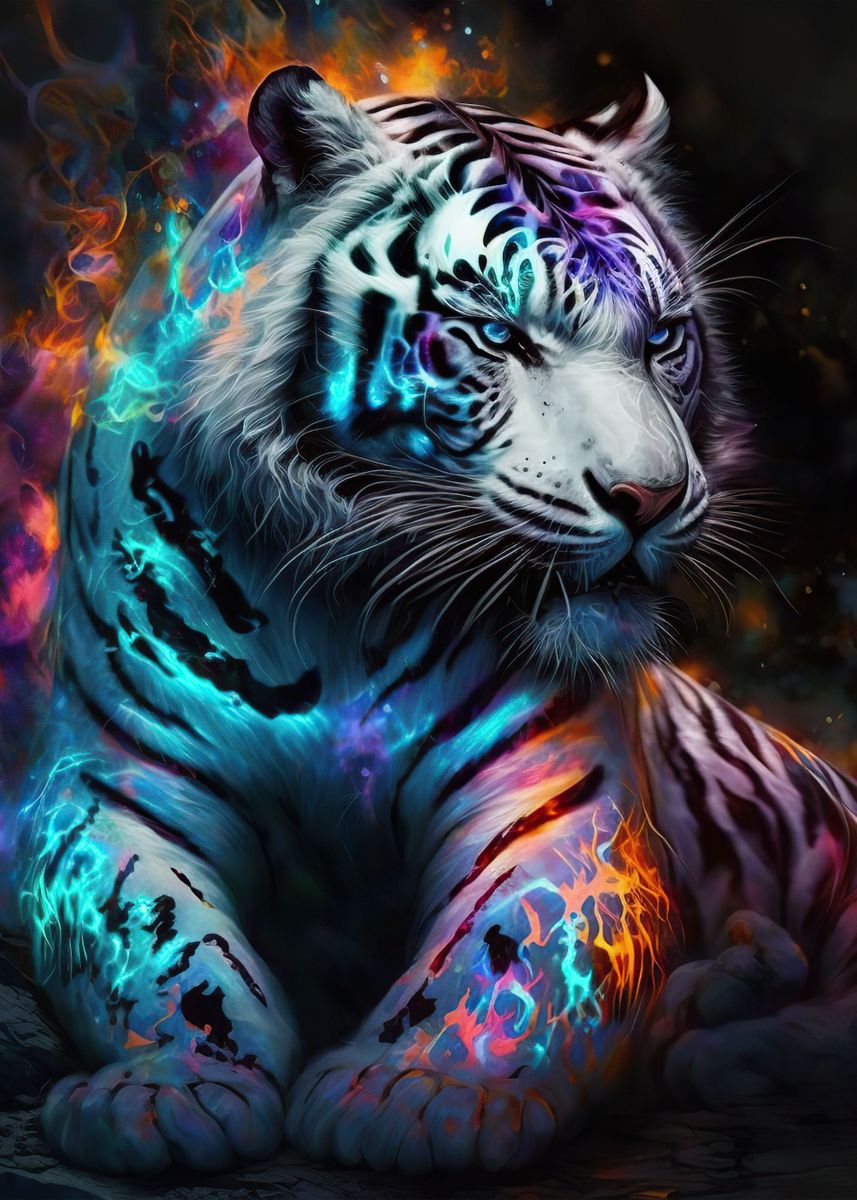 'Tiger Neon' Poster by Ahmet Thorpe | Displate