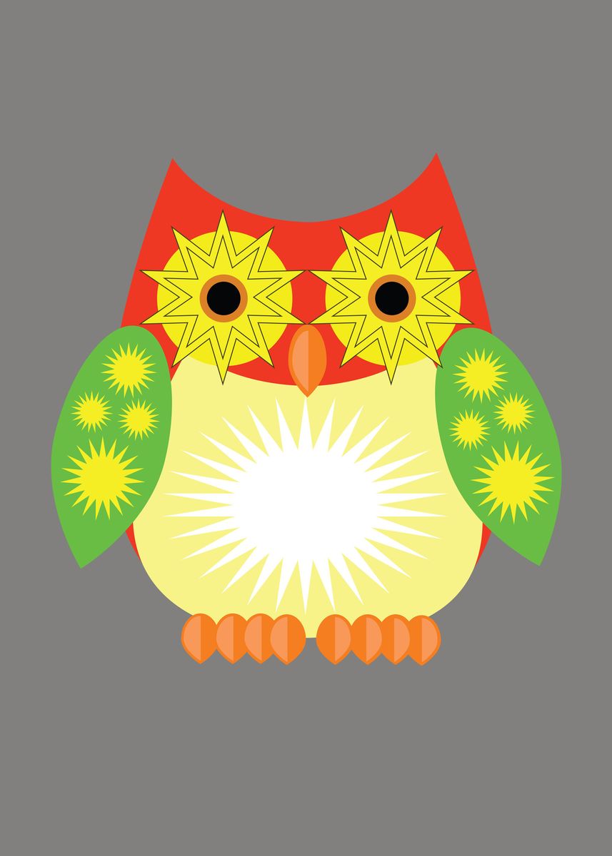 'Star Owl Red Yellow Green' Poster, picture, metal print, paint by ...