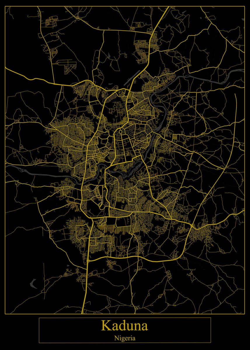 'Kaduna Nigeria Gold Map' Poster, picture, metal print, paint by Zake