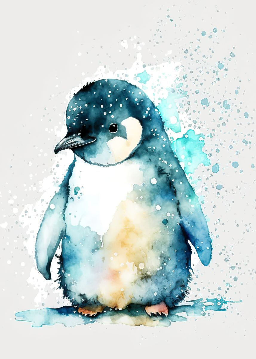 'Cute watercolour penguin' Poster by Zaydan Mcintosh | Displate