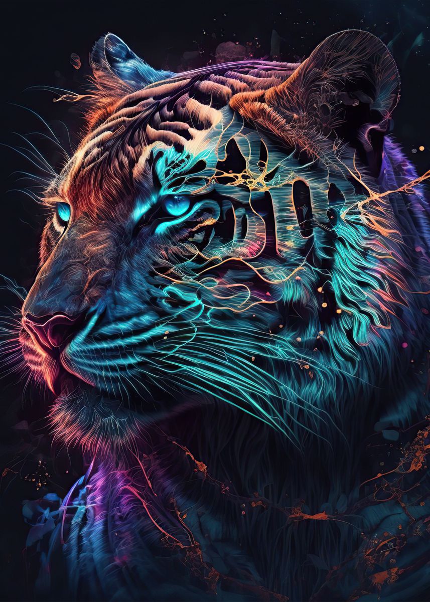 'Tiger Neon' Poster by Ahmet Thorpe | Displate