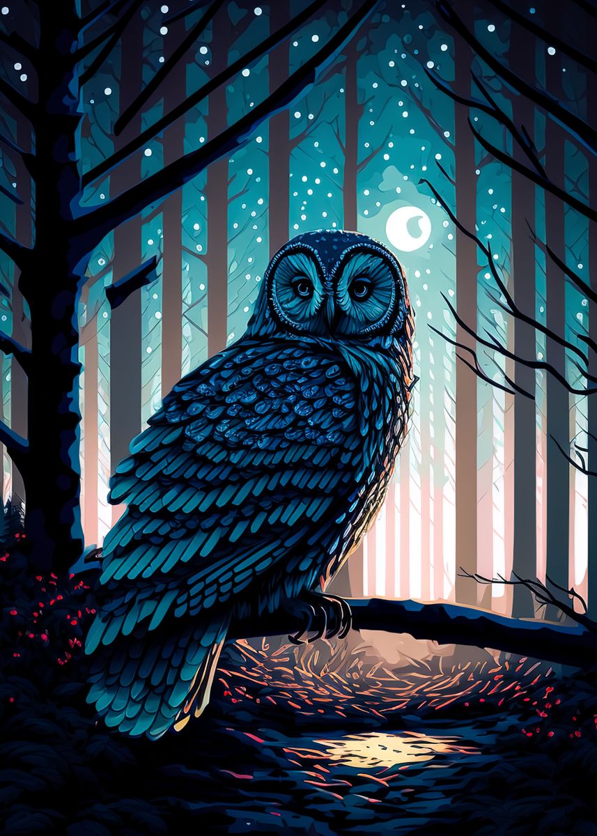 'owl night moon' Poster, picture, metal print, paint by Isla Daven ...