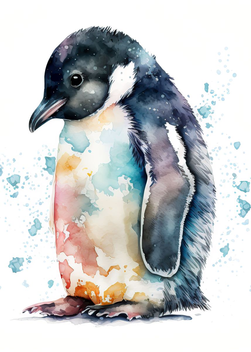 'Cute watercolour penguin' Poster by Zaydan Mcintosh | Displate