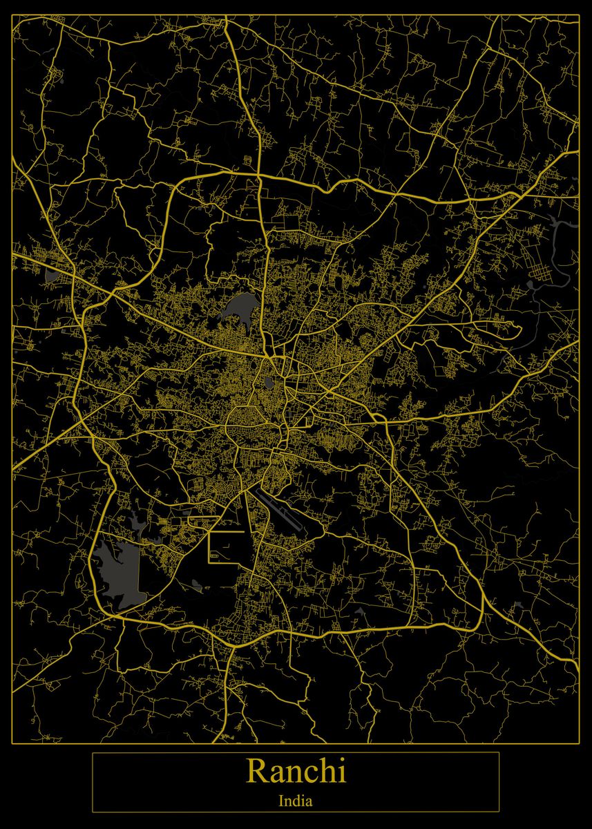 'Ranchi India Gold Map' Poster, picture, metal print, paint by Zake