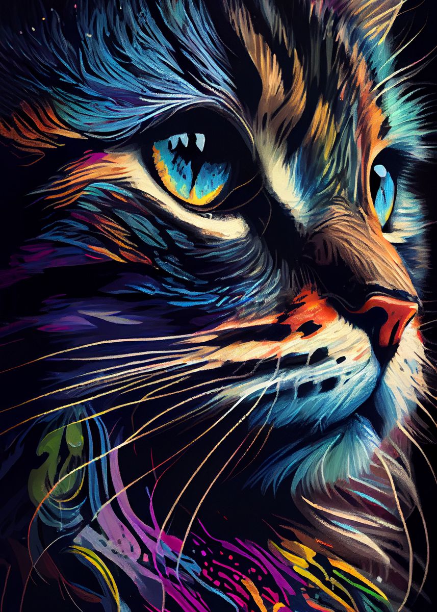 'Cat Colorful' Poster, picture, metal print, paint by DecoyDesign ...