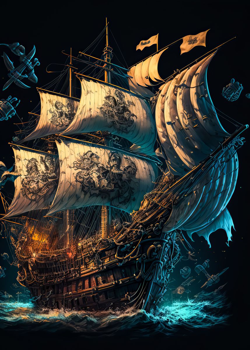 Pirate Ship' Poster, picture, metal print, paint by Aron Sellers