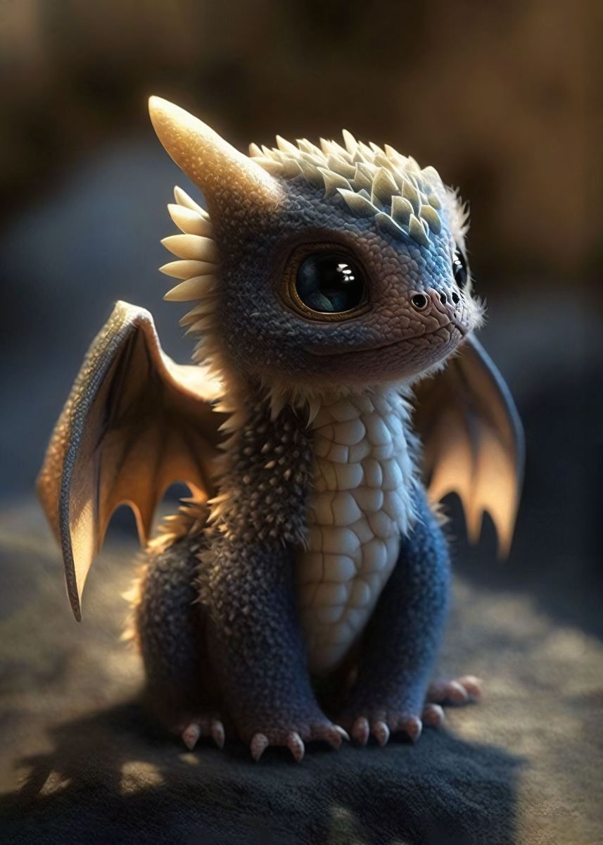 'Cute Tiny Baby Dragon V2' Poster, picture, metal print, paint by Moran