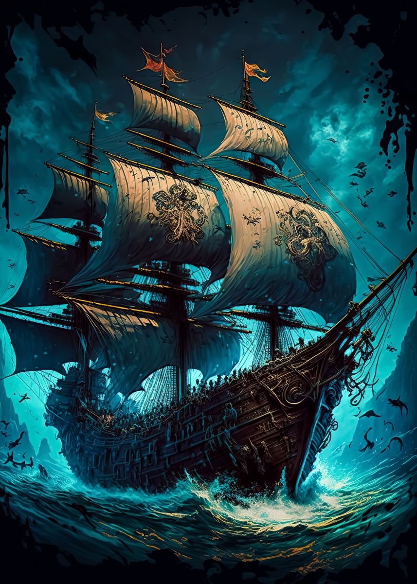 Pirate Ship' Poster, picture, metal print, paint by Aron Sellers