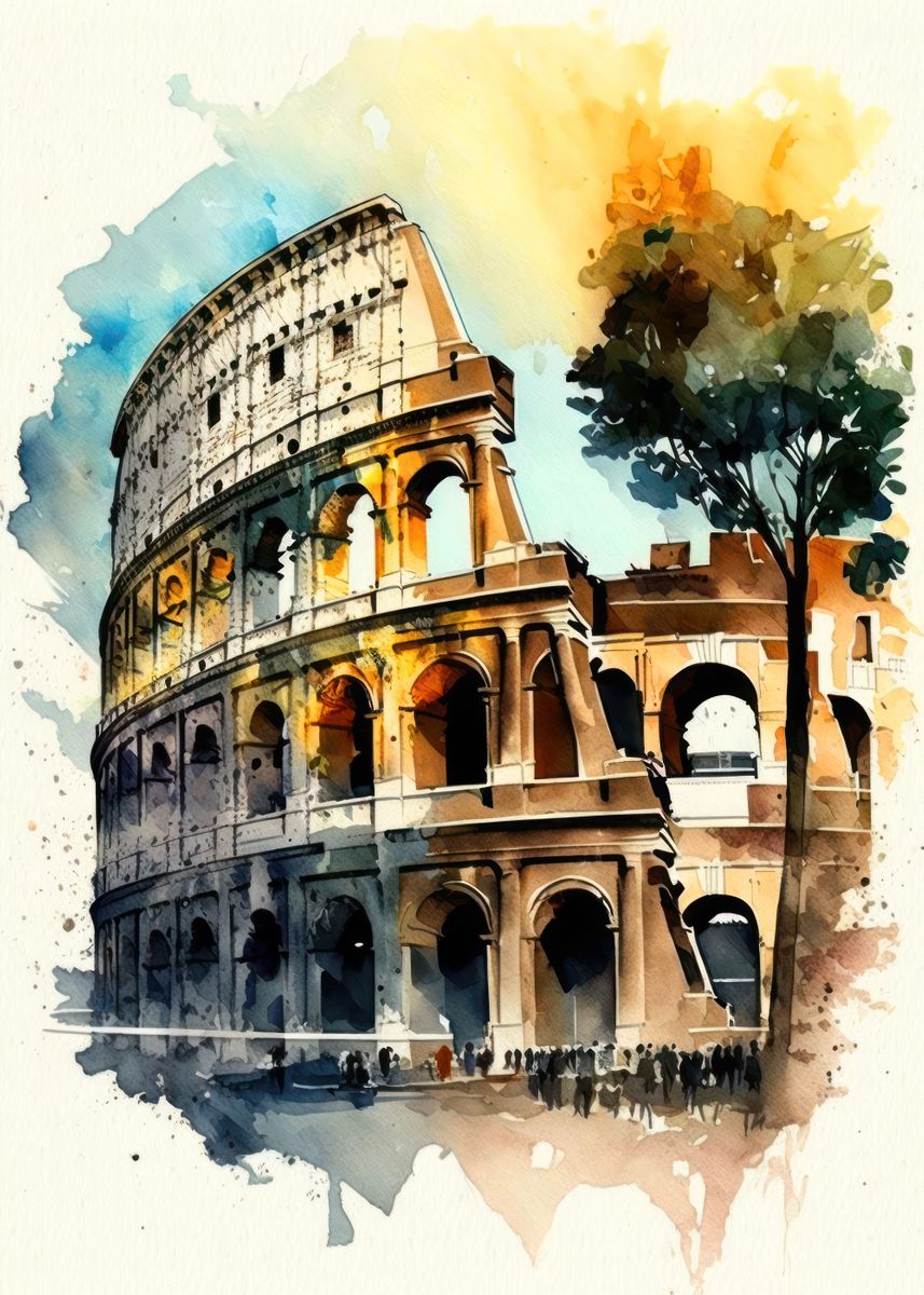 'Colosseum Charm Watercolor' Poster, picture, metal print, paint by ...