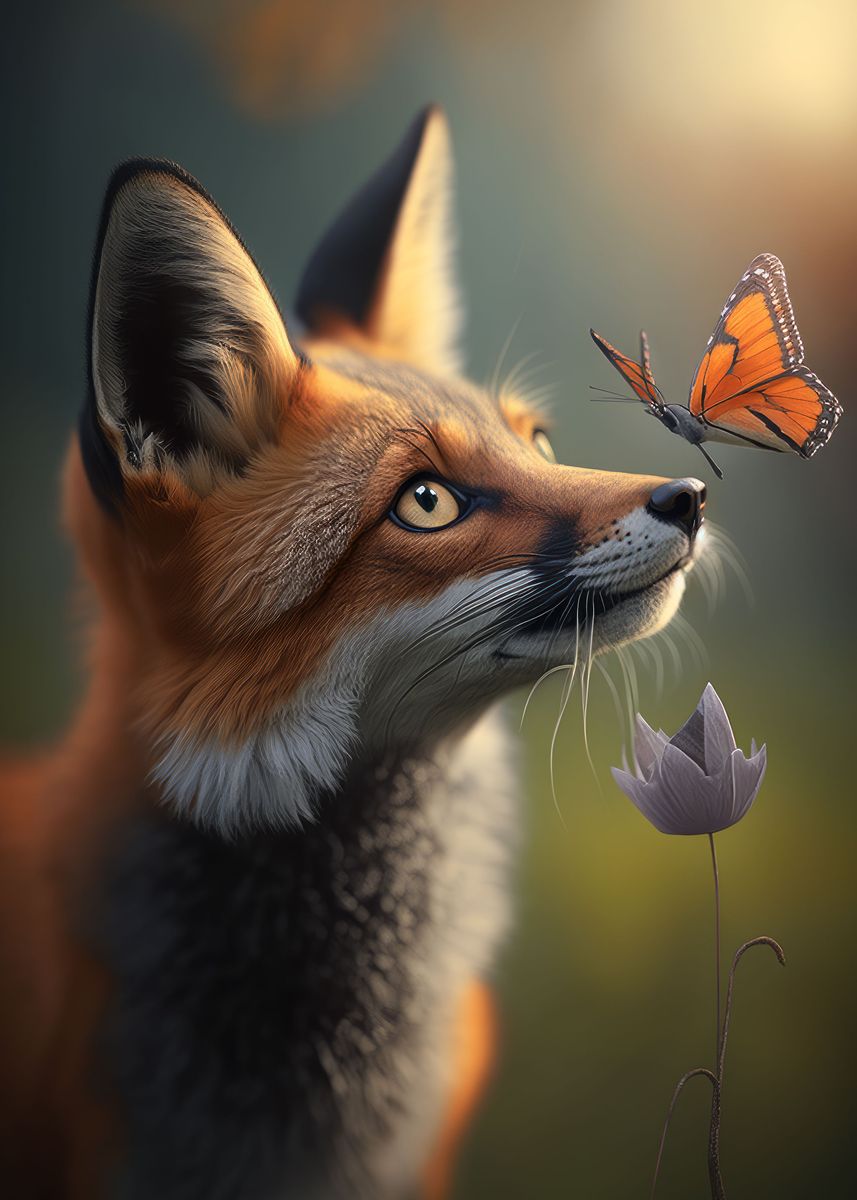 'Fantasy Fox Butterfly' Poster, picture, metal print, paint by Zenja ...