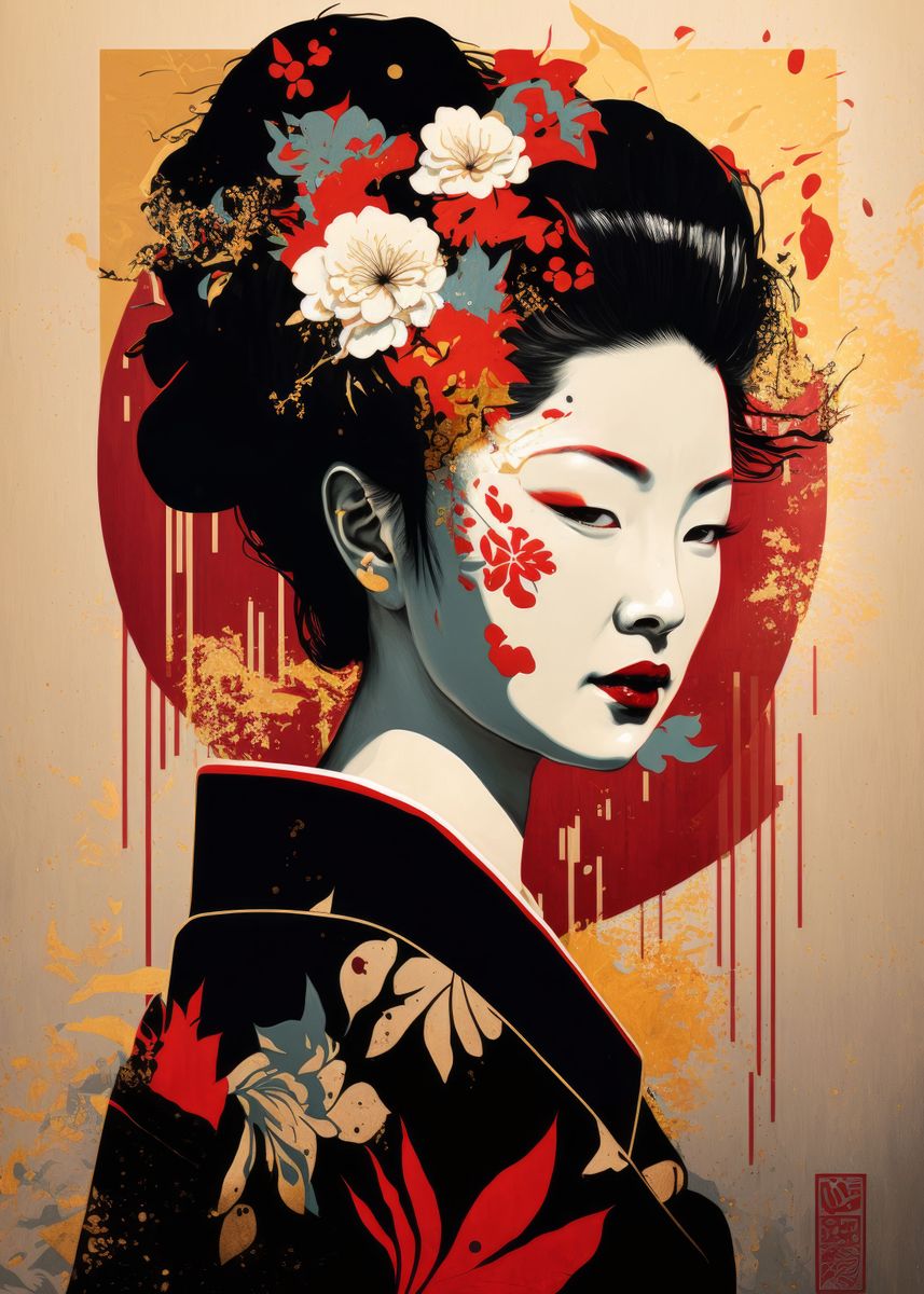 'Pop Geisha' Poster, picture, metal print, paint by BnWDesigner | Displate