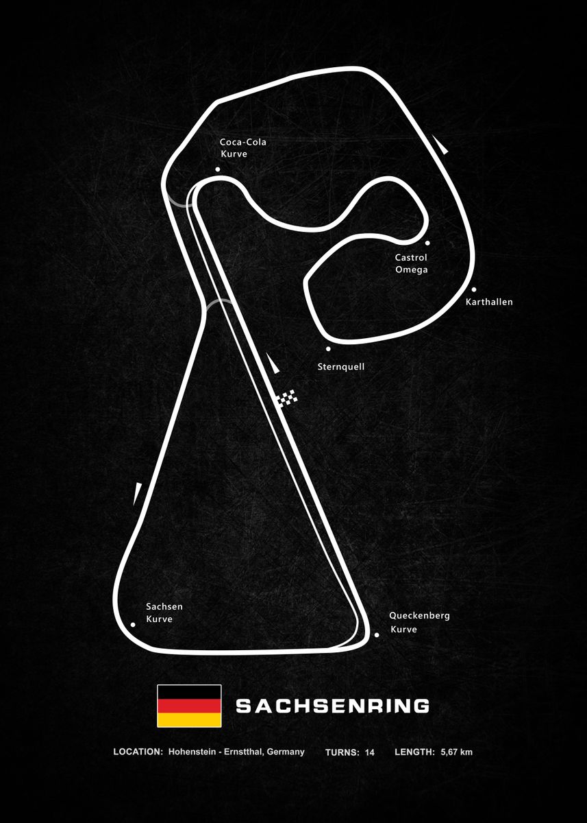  'Sachsenring Circuit' Poster, picture, metal print, paint by Faissal Illustration 