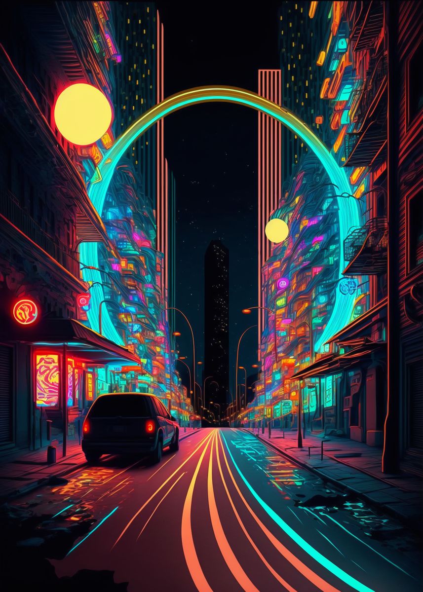 'Neon Light Street' Poster, picture, metal print, paint by Cybronauts ...