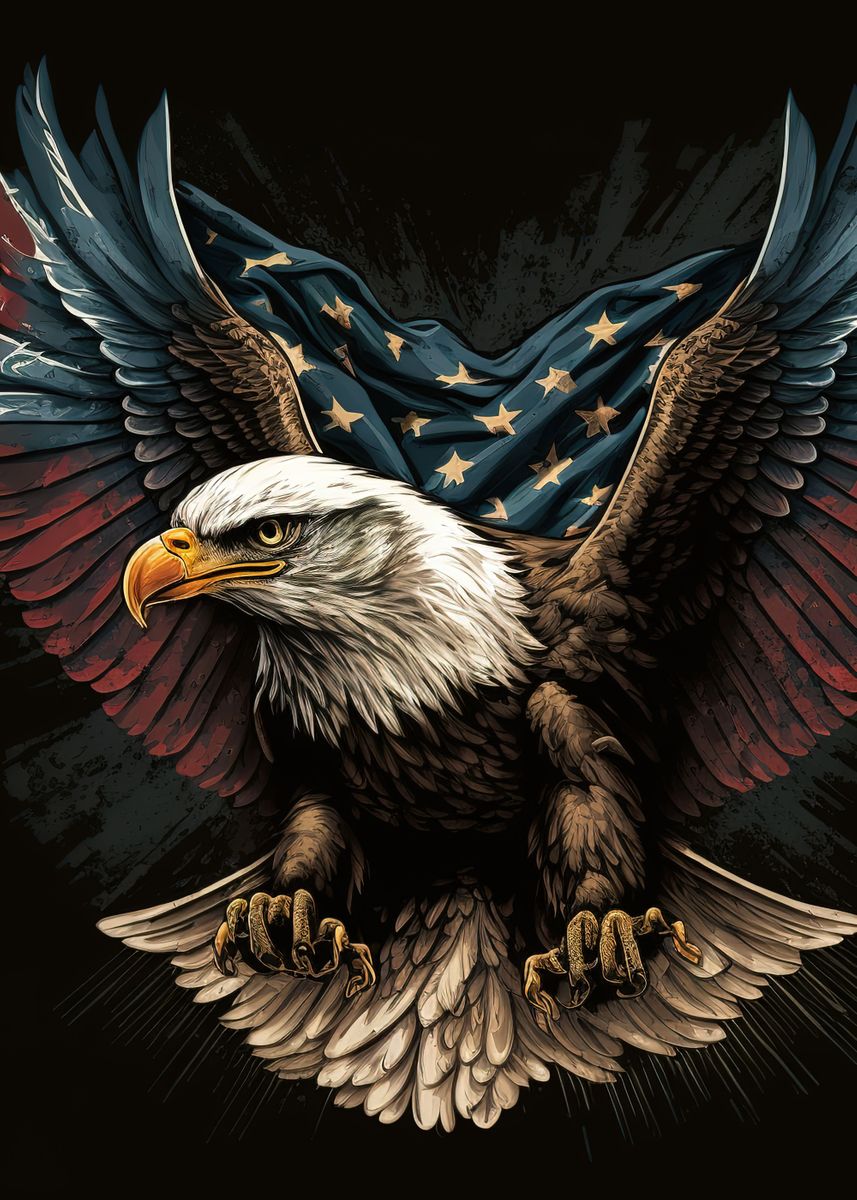 'Eagle American Flag' Poster, picture, metal print, paint by Chloe ...