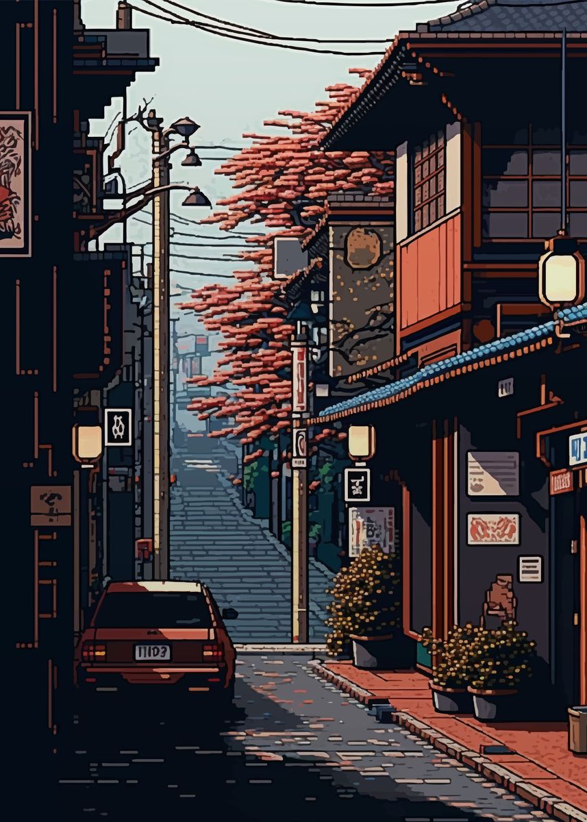 'Osaka Pixel art' Poster, picture, metal print, paint by M Art | Displate