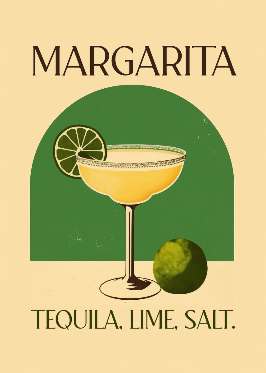 'Margarita Cocktail Vintage' Poster, picture, metal print, paint by