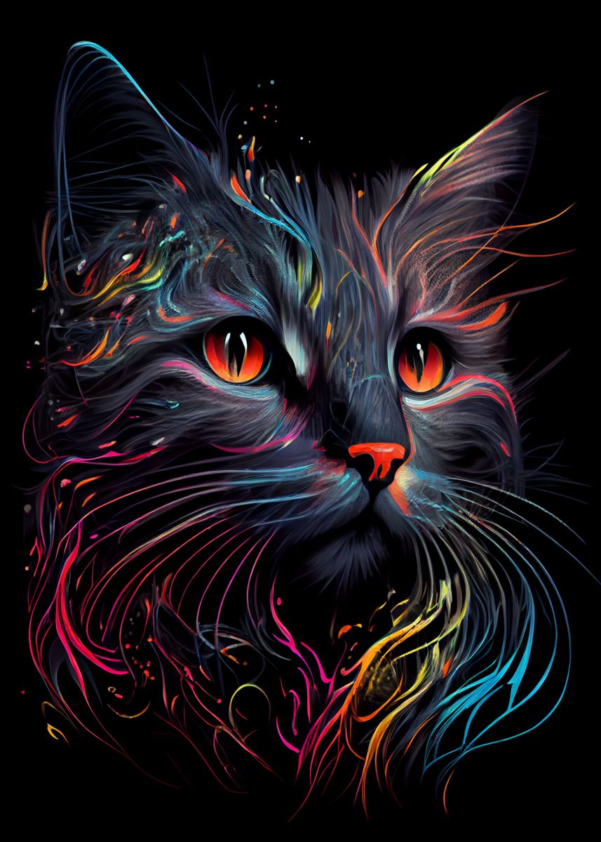 'Abstract Cat Surreal' Poster, picture, metal print, paint by ...