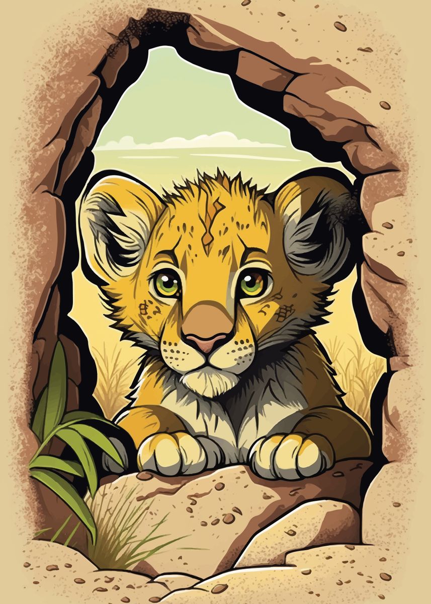 'A Lion Cub' Poster, picture, metal print, paint by Anxhela Sufa | Displate
