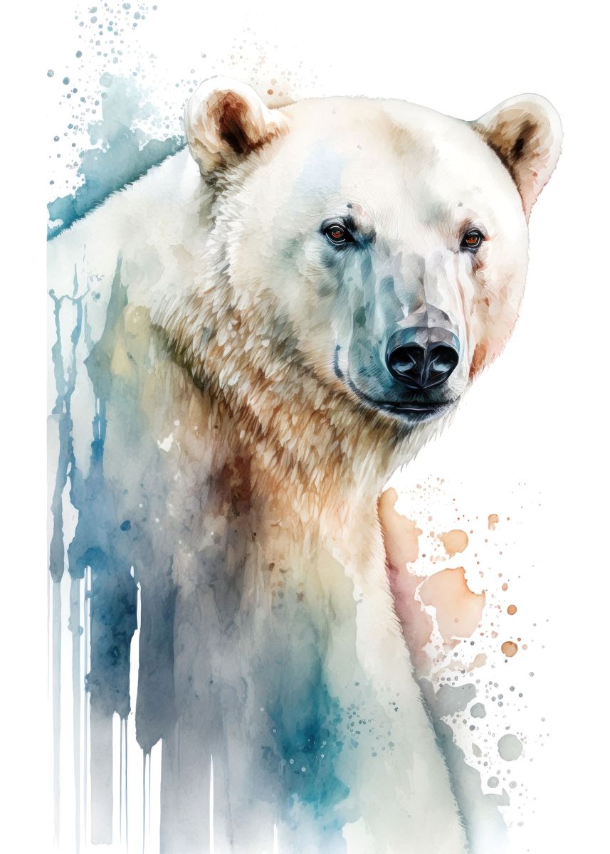 Polar bear in watercolor\' Poster, picture, metal print, paint by Volodymyr  Burdiak | Displate