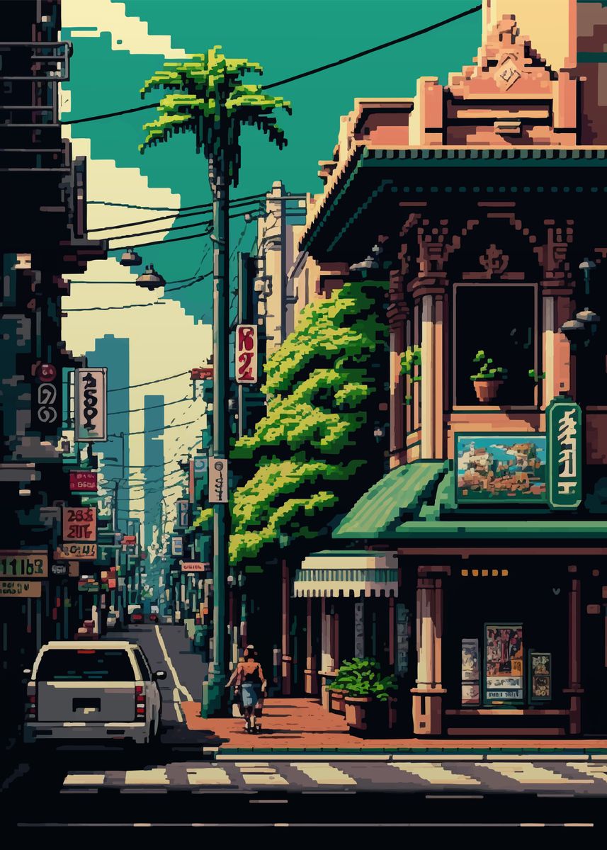 'Nagoya Pixel Art' Poster, picture, metal print, paint by M Art | Displate