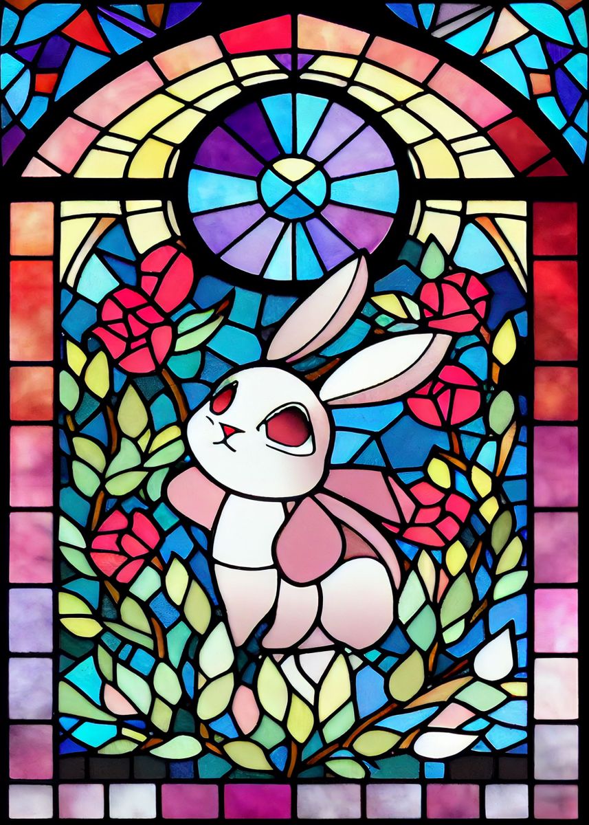 'Rabbit Stained Glass Style' Poster, picture, metal print, paint by ...