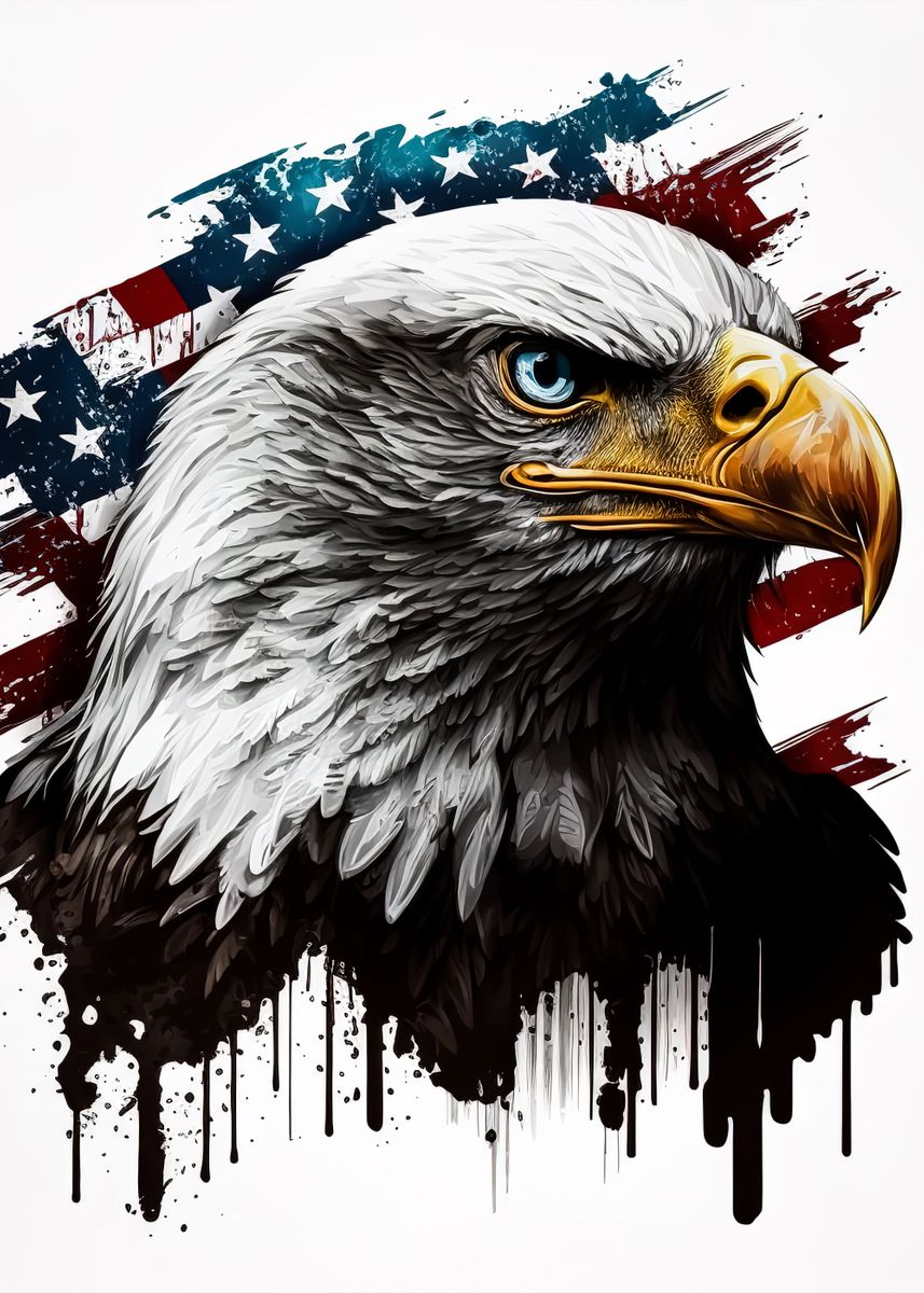 Eagle American Flag' Poster, picture, metal print, paint by Chloe Connelly